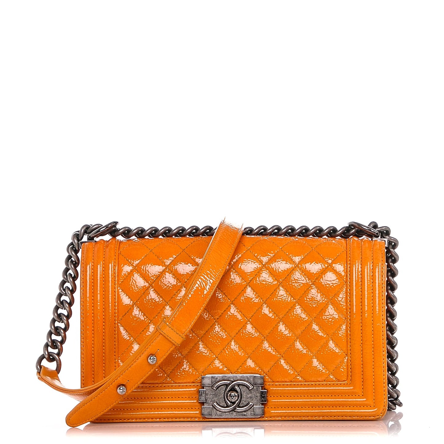Crackled Patent Calfskin Medium Boy Flap Orange