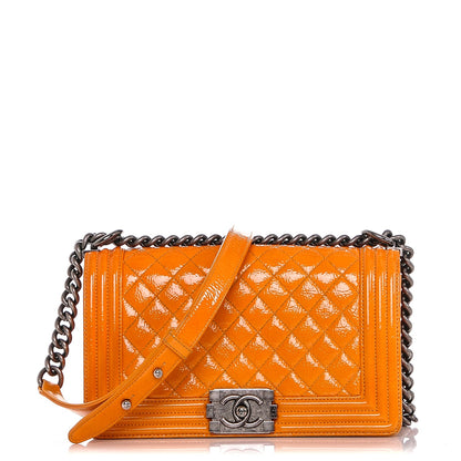 Chanel Crackled Patent Calfskin Medium Boy Flap Orange 1 of 7