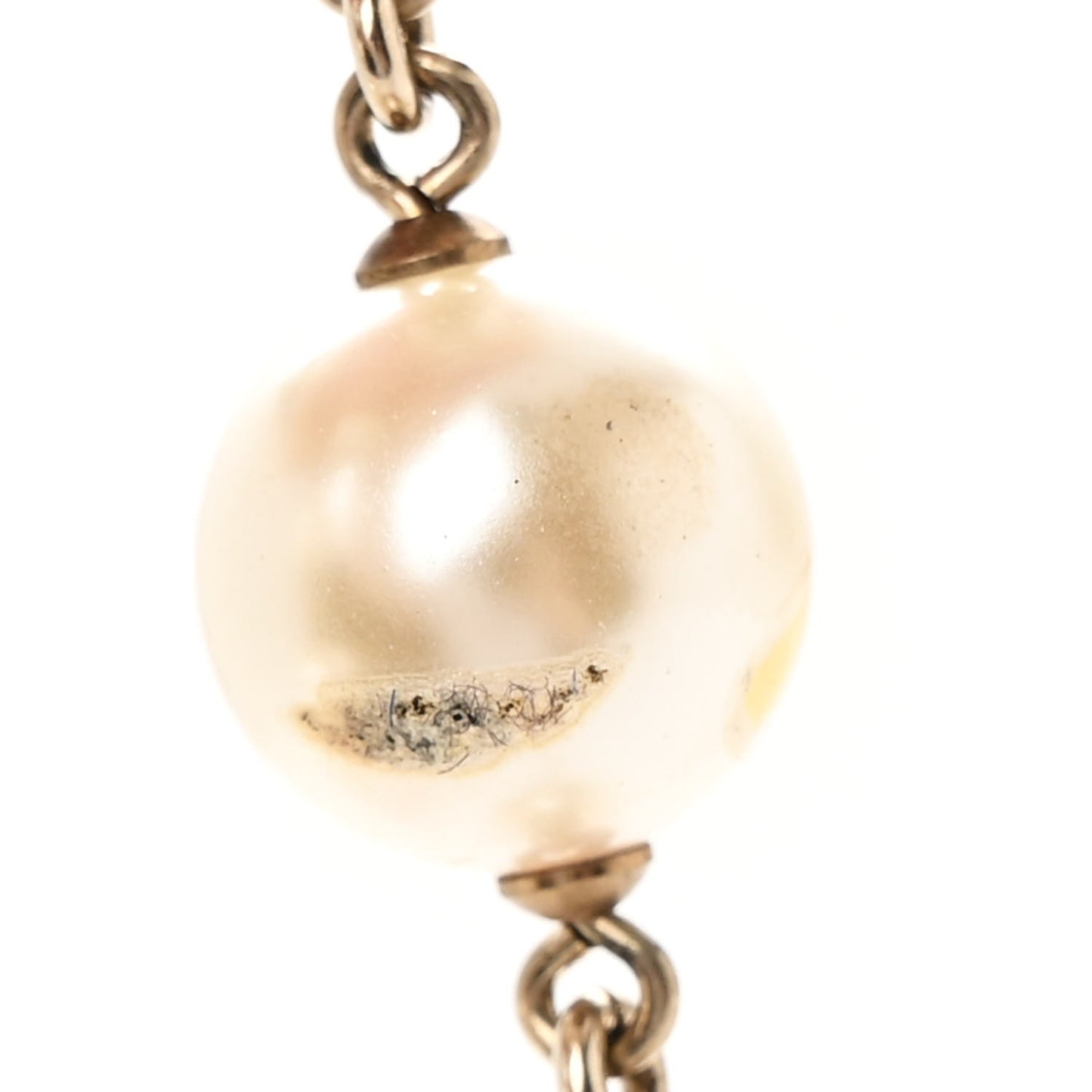 Pearl Crystal Camellia CC Long Necklace Gold