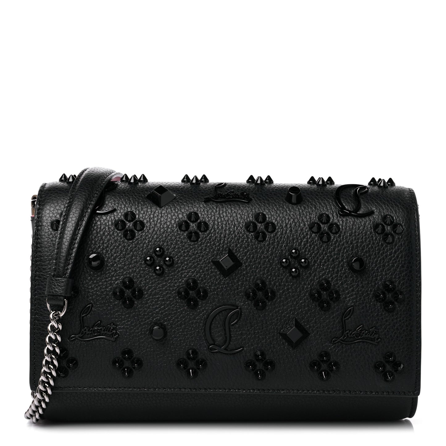 Calfskin Spikes Loubinthesky Paloma Clutch Black