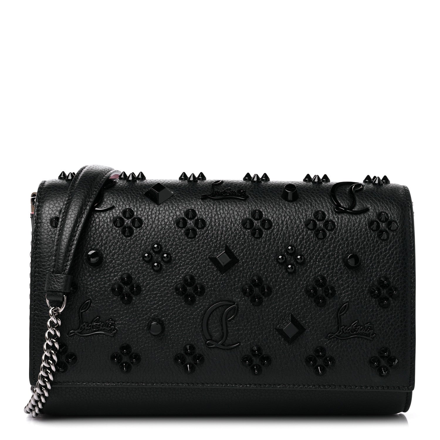 Christian Louboutin Calfskin Spikes Loubinthesky Paloma Clutch Black 1 of 10