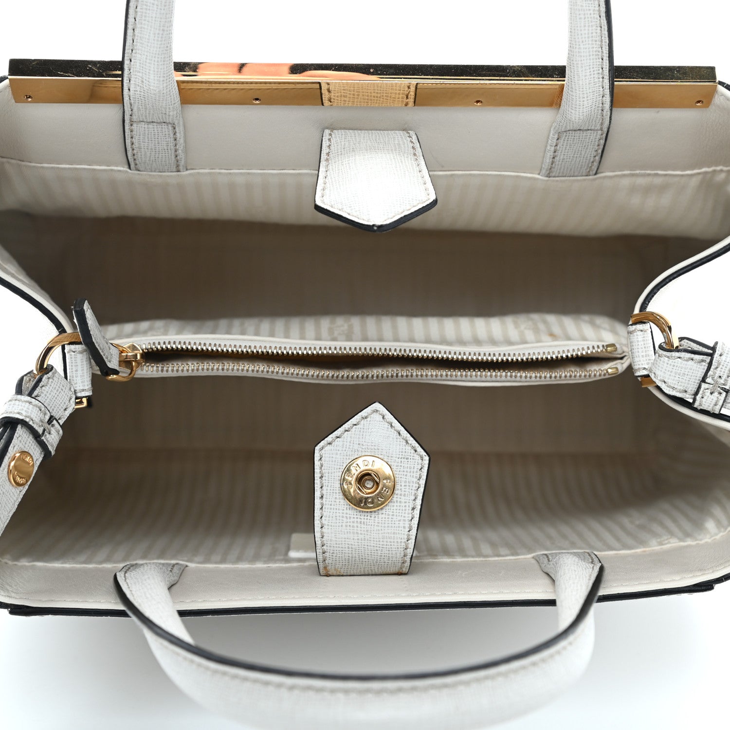Fendi Vitello Elite Flamingo Petite 2Jours Tote Latte Bianco 4 of 4
