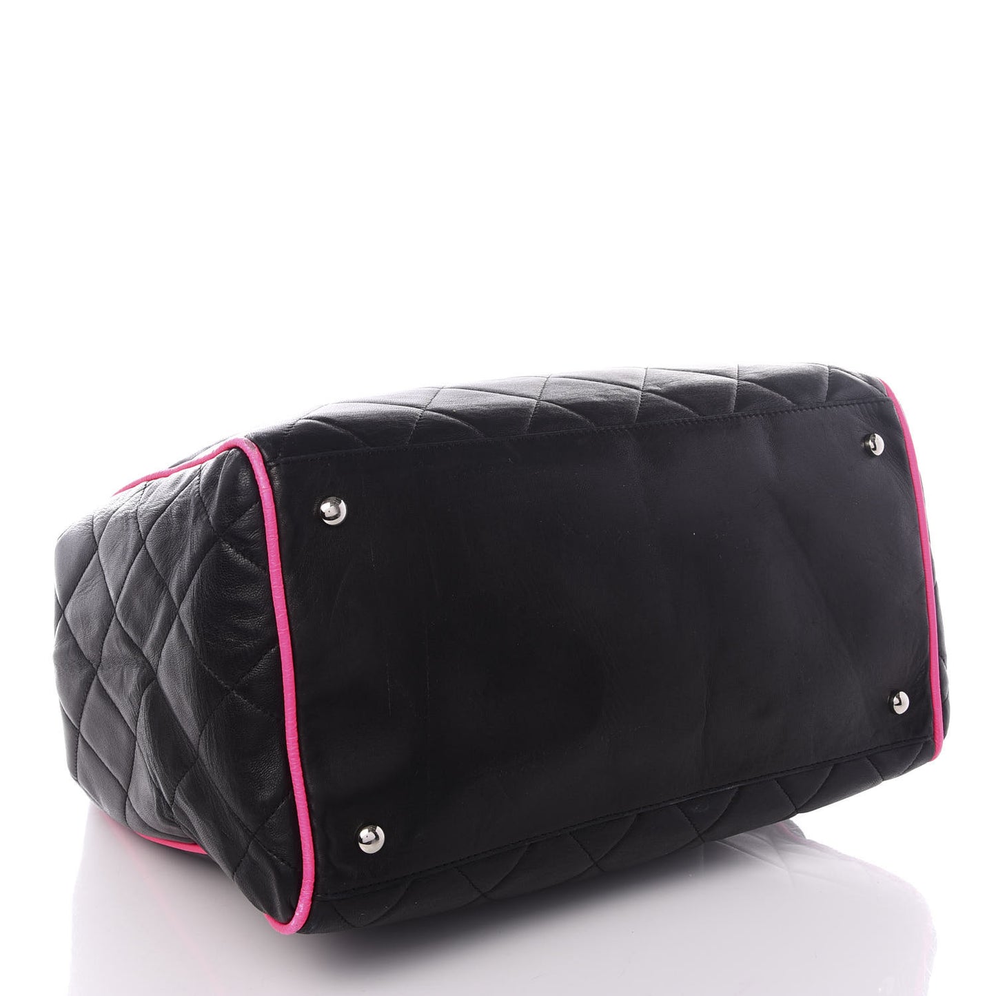 Lambskin Quilted CC Shopping Tote Black Pink