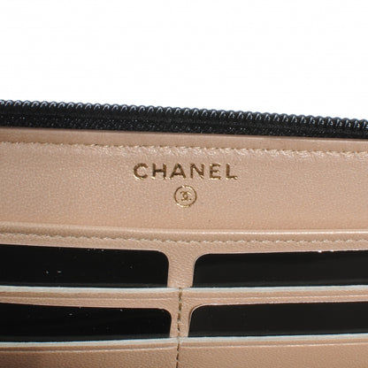 Chanel Lambskin Camellia Embossed Large Zip Around Gusset Wallet Black 6 of 9