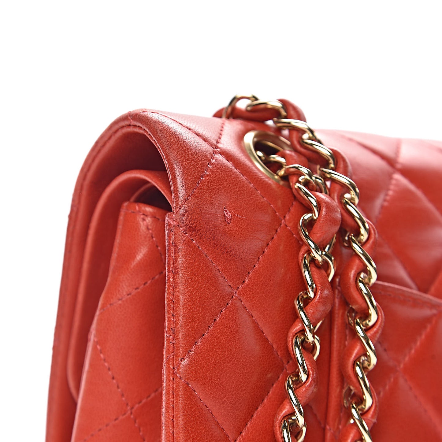 Lambskin Quilted Medium Double Flap Red
