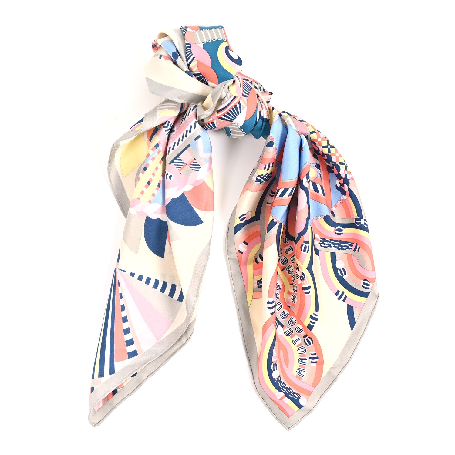 Hermes Silk Haute Parure Scarf 90 Creme Rose Bleu 1 of 3