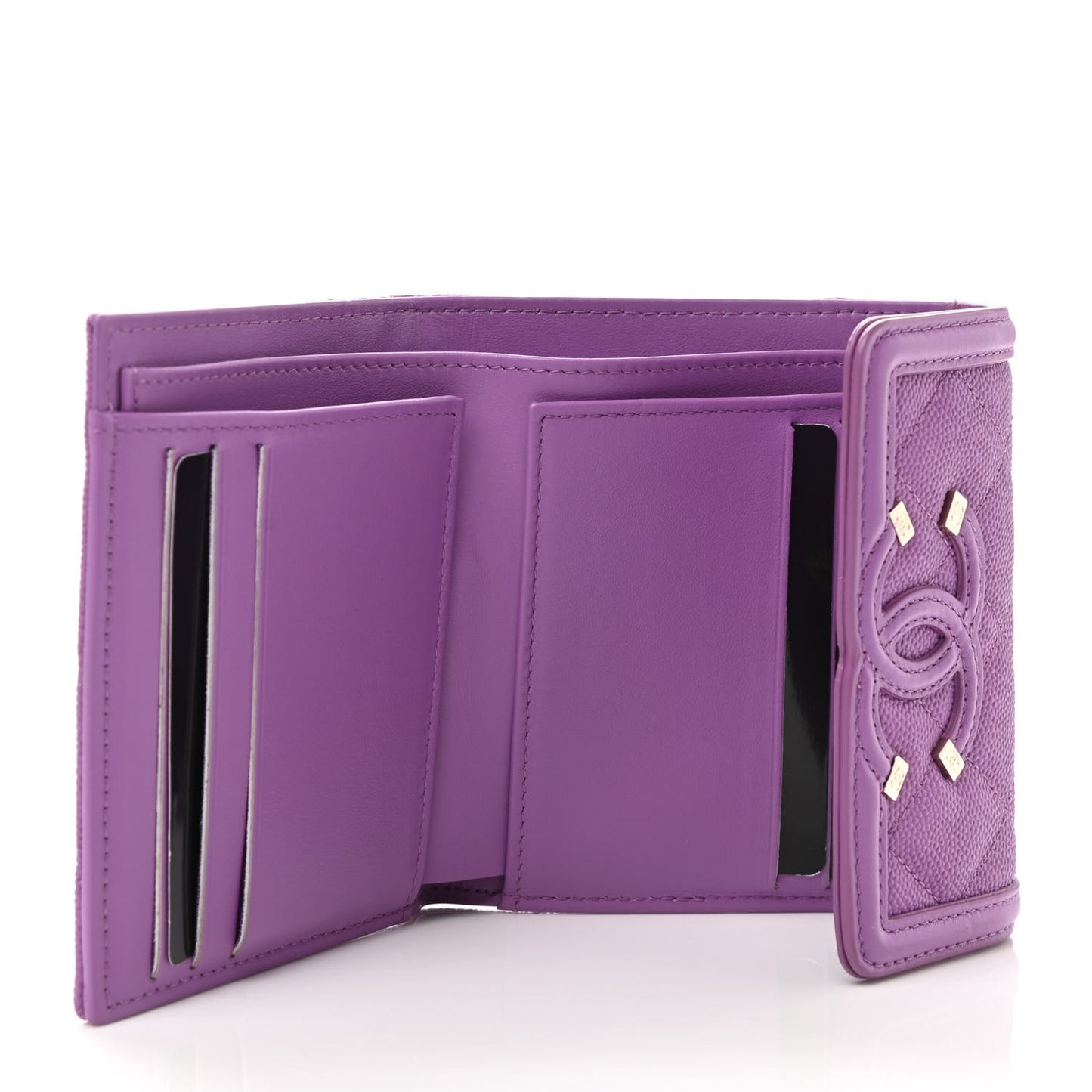 Caviar Quilted Filigree Flap Wallet Purple
