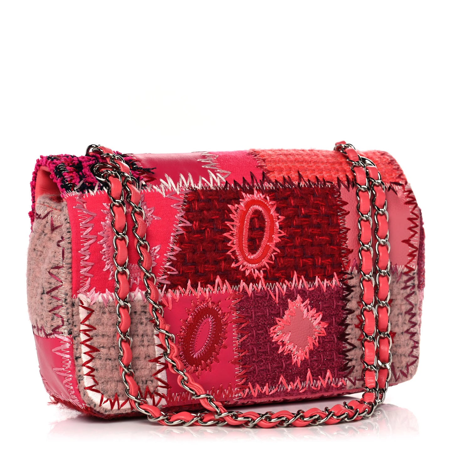 Tweed Patchwork Medium Single Flap Pink