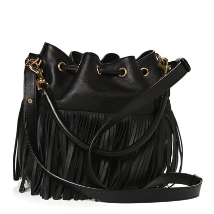 Saint Laurent Calfskin Small Emmanuelle Fringe Bucket Bag Black 3 of 10