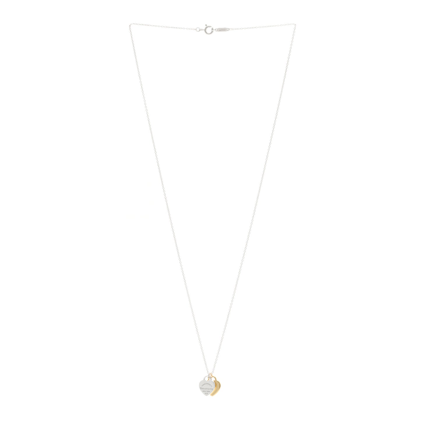 Sterling Silver 18K Yellow Gold Mini Return to Tiffany Double Heart Tag Pendant Necklace