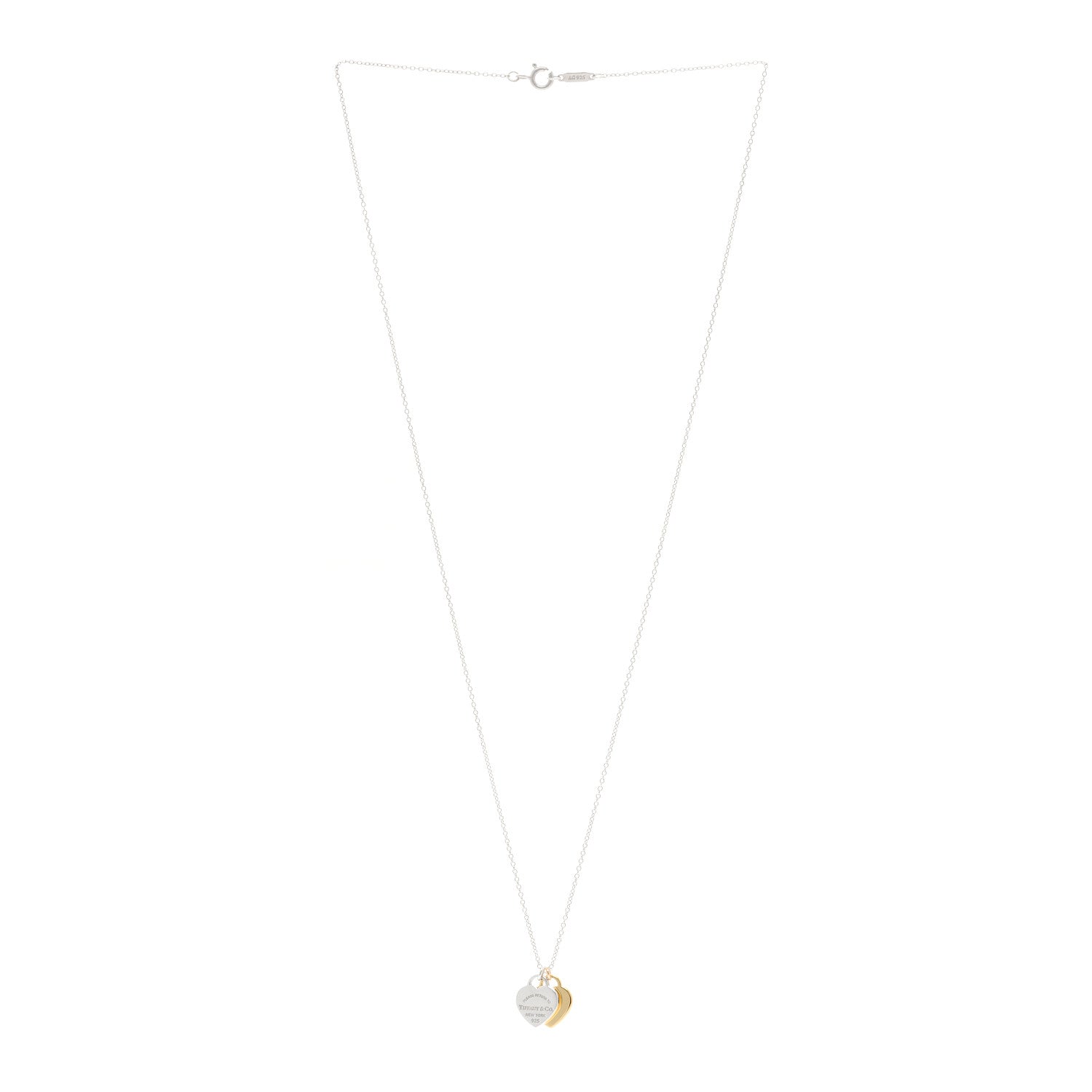 Tiffany Sterling Silver 18K Yellow Gold Mini Return to Tiffany Double Heart Tag Pendant Necklace 3 of 5