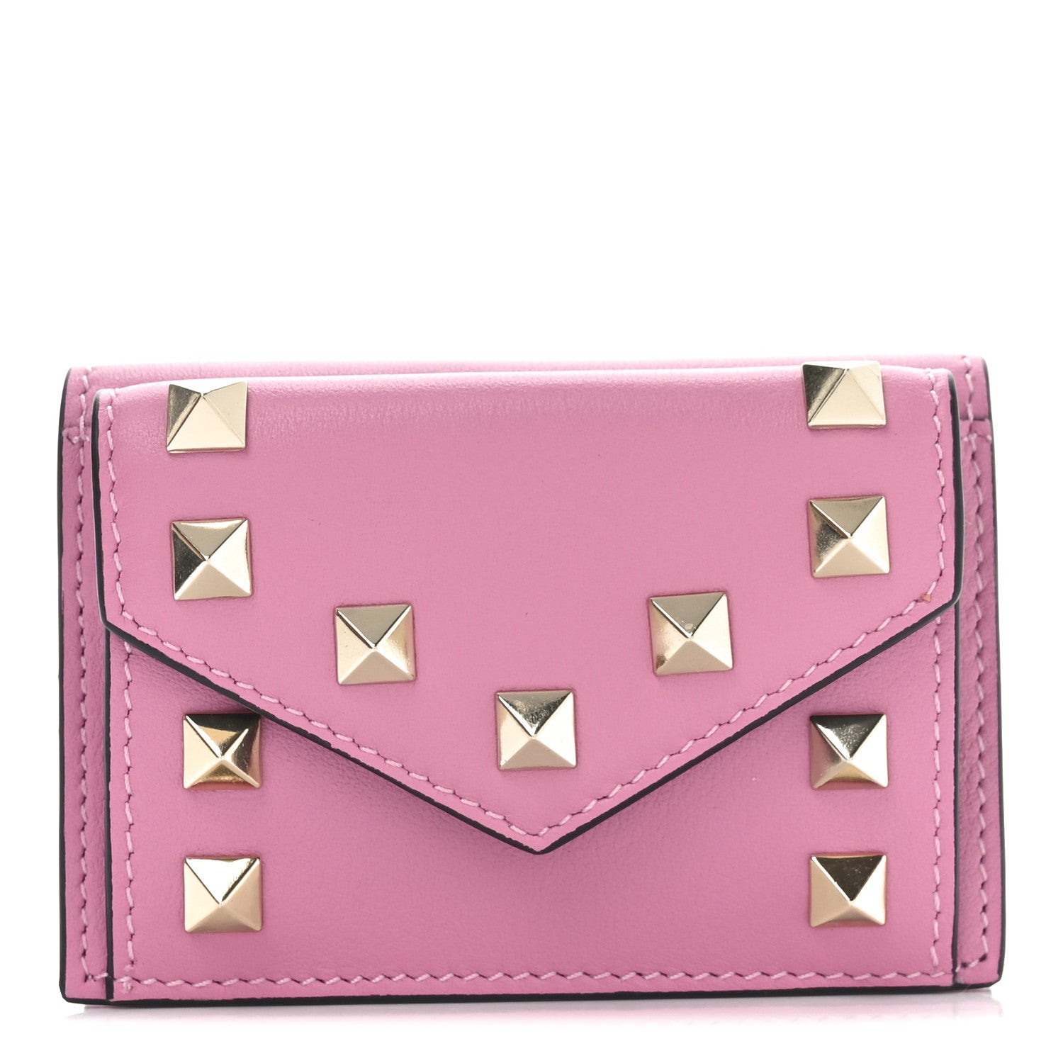 Valentino Garavani Calfskin Small Tri-Fold Rockstud Wallet Pink 1 of 7