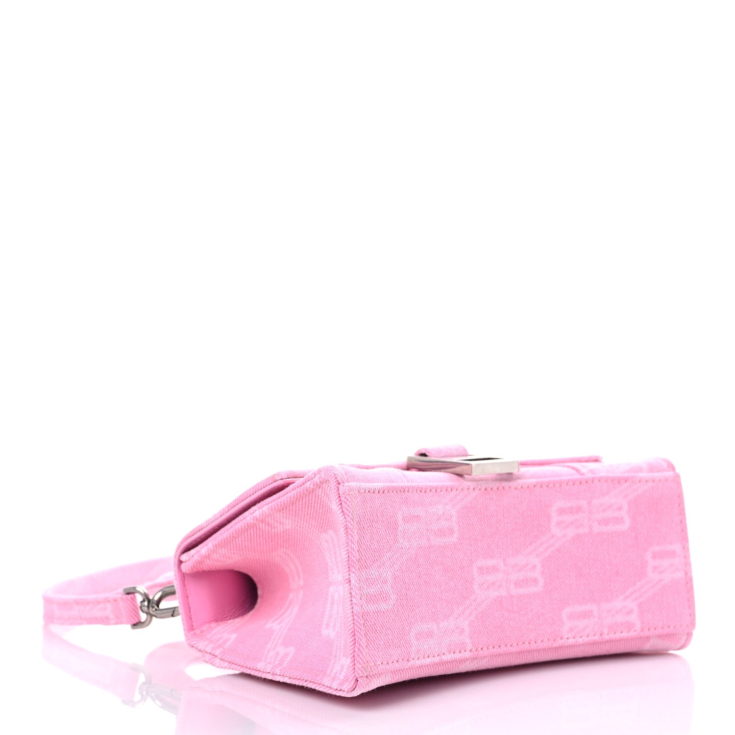 Balenciaga Washed Denim BB Monogram Hourglass Top Handle Bag XS Pink 4 of 10