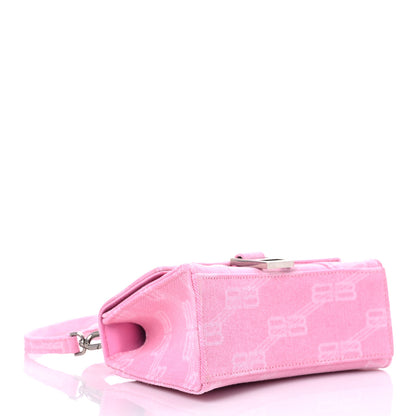 Balenciaga Washed Denim BB Monogram Hourglass Top Handle Bag XS Pink 4 of 10
