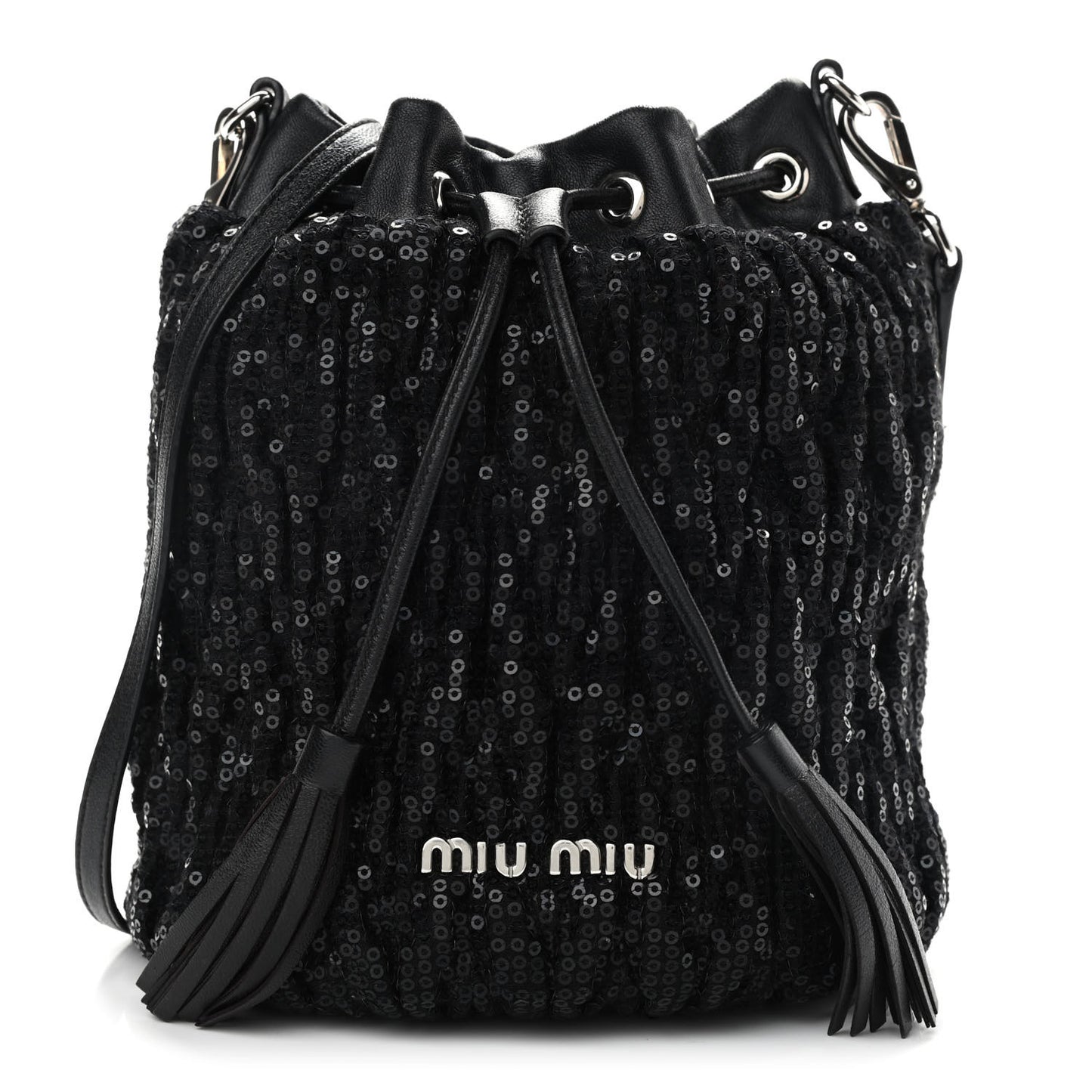 Paillettes Mate Bucket Bag Black