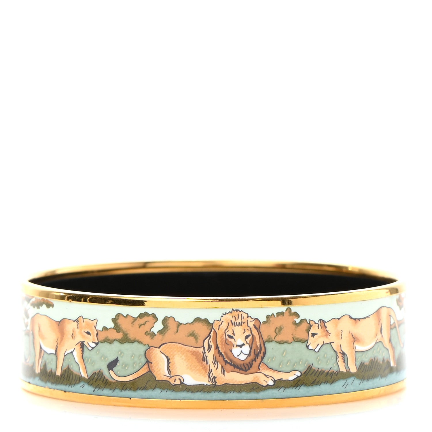 Hermes Enamel Printed Pride of Lions Wide Bracelet 65 3 of 6