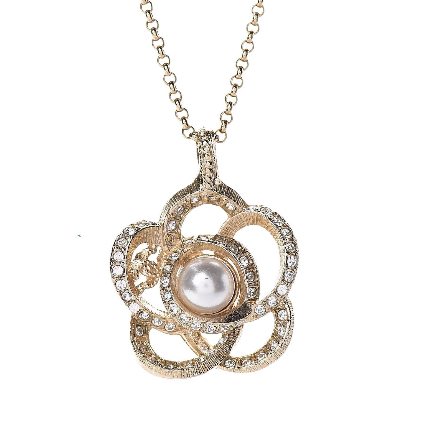 Crystal Pearl Camellia Necklace Gold