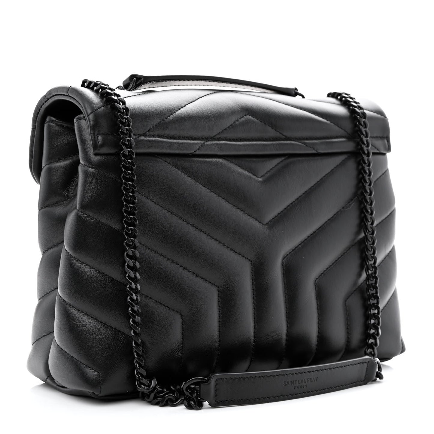 Calfskin Y Quilted Monogram Monochrome Small Loulou Chain Satchel Black