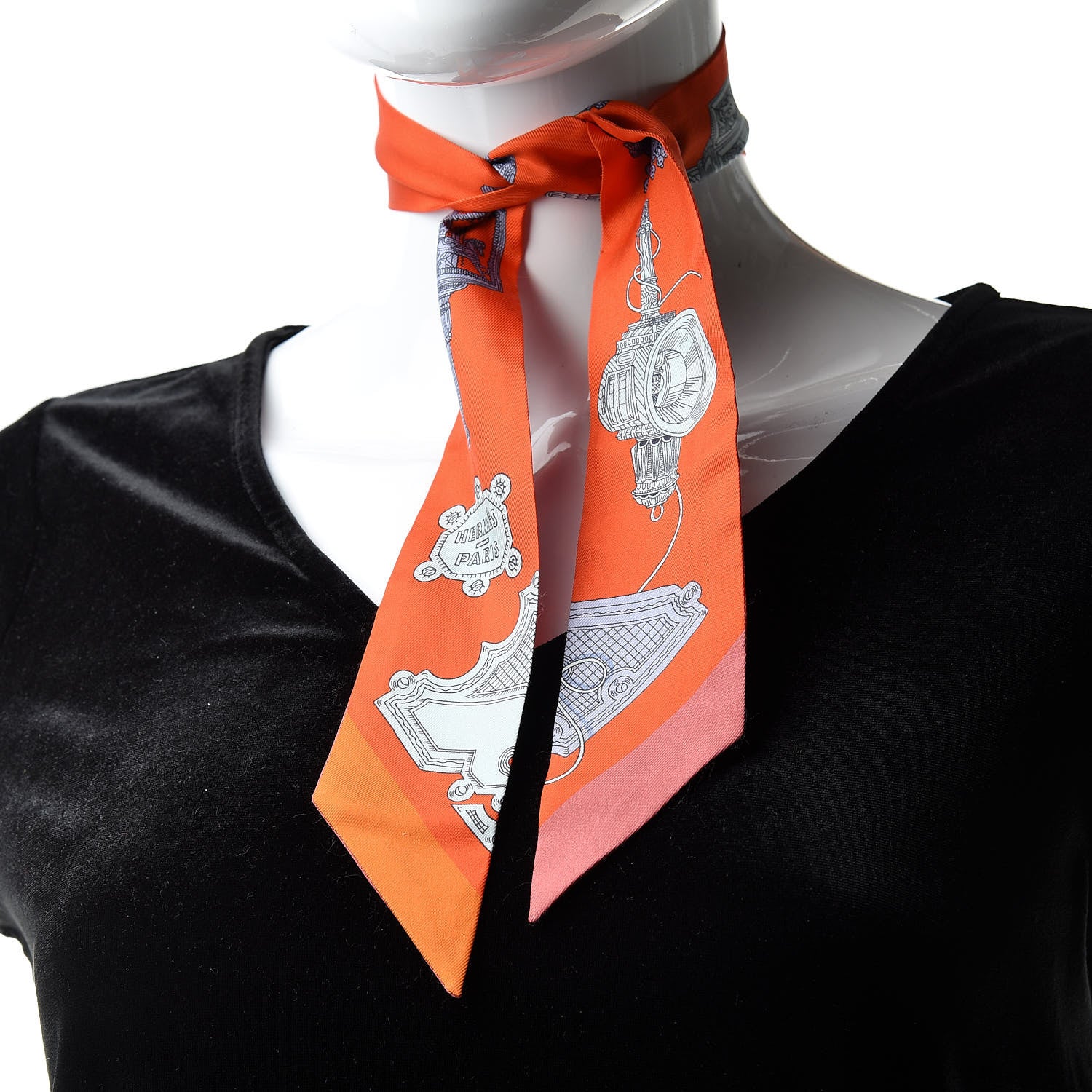 Hermes Silk Merveilleuses Lanternes Twilly Orange Cobalt Gris Bleuete 2 of 5
