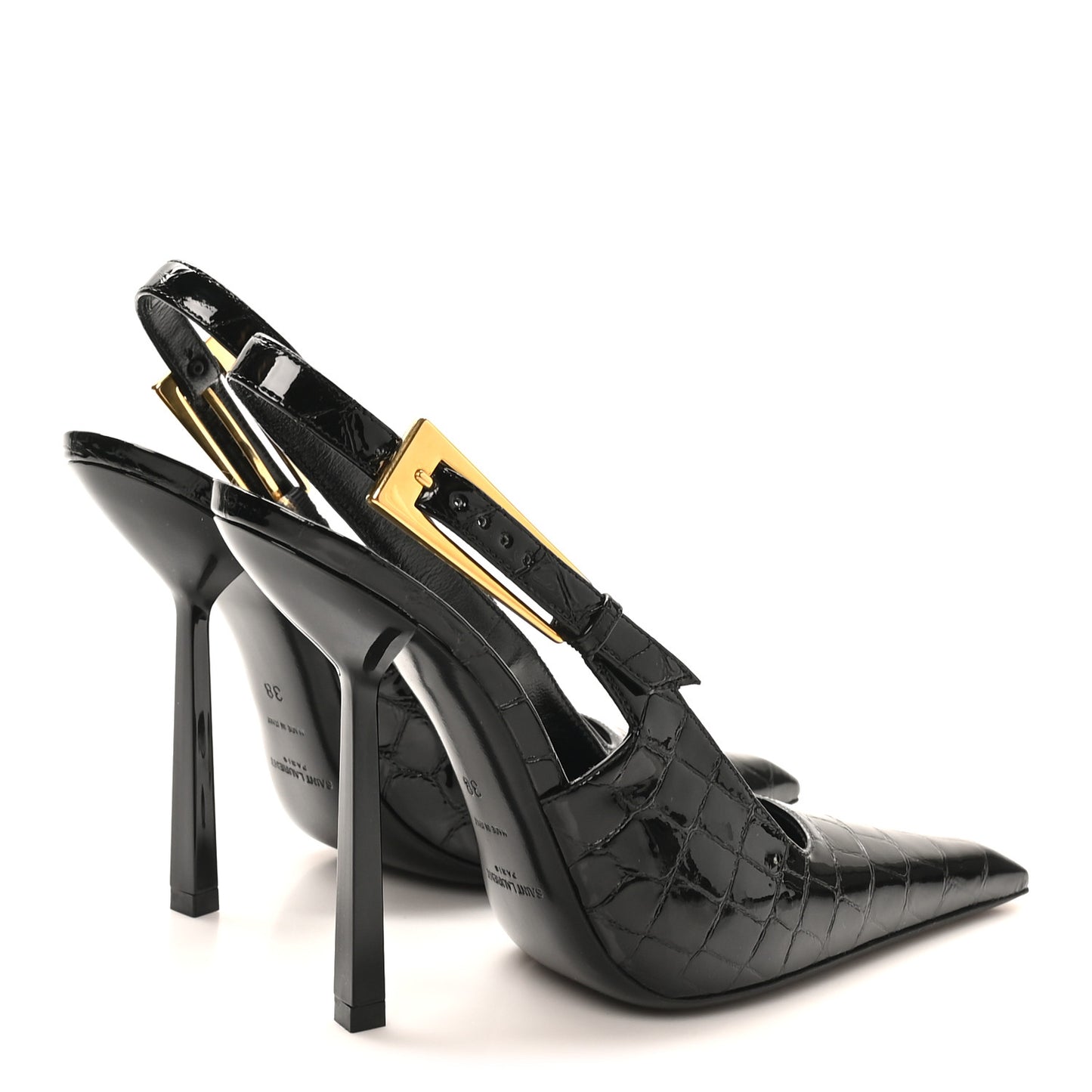 Calfskin Crocodile Embossed Slingback Graham Pumps 38 Black