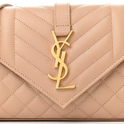 Saint Laurent Grain De Poudre Textured Mixed Matelasse Triquilt Small Monogram Satchel Dark Beige 7 of 9