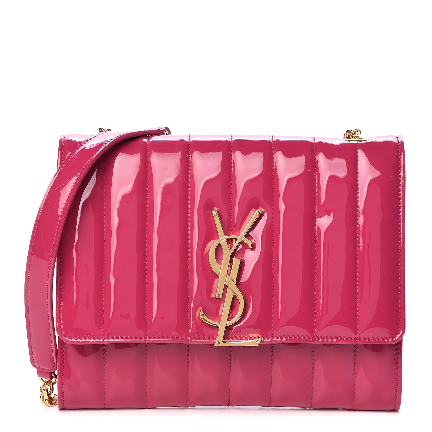 Saint Laurent Patent Calfskin Matelasse Monogram Vicky Chain Wallet Neon Bubblegum 1 of 10
