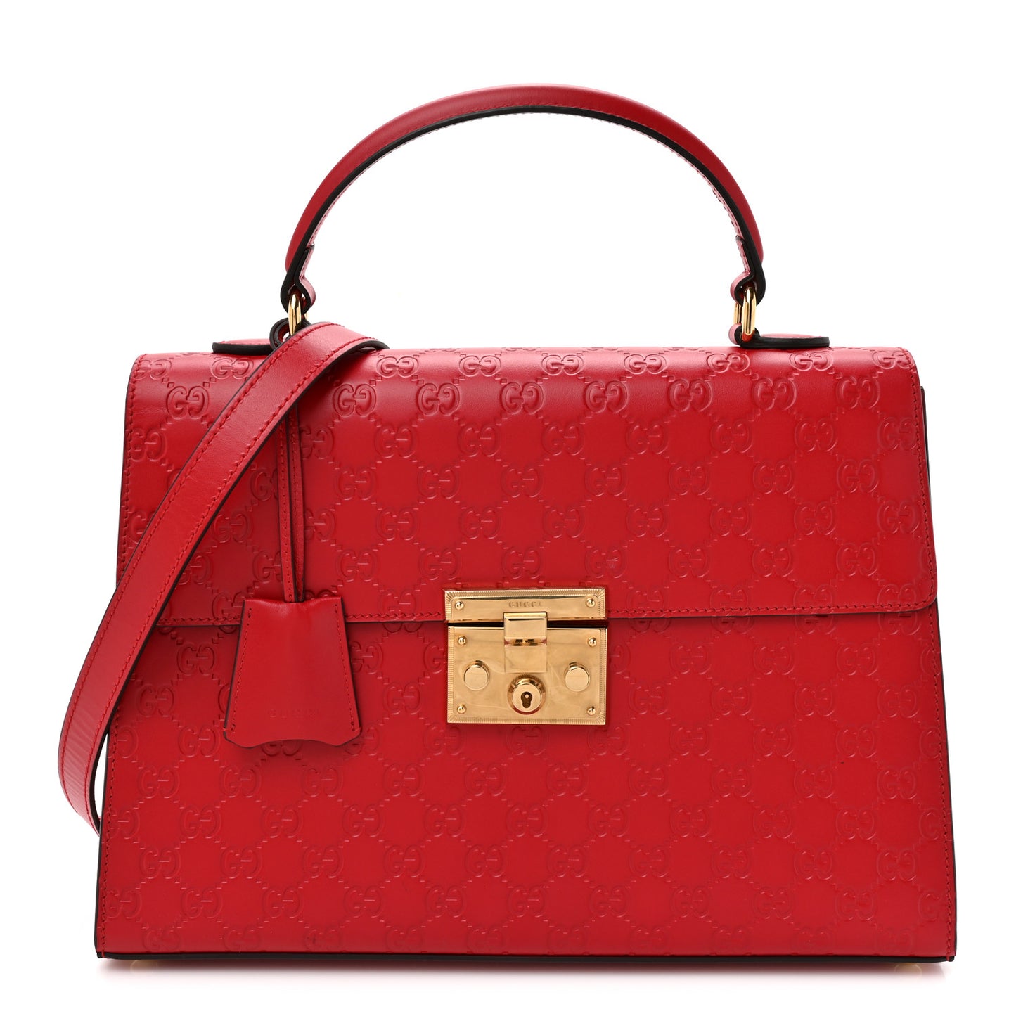 Guccissima Signature Medium Padlock Top Handle Bag Hibiscus Red