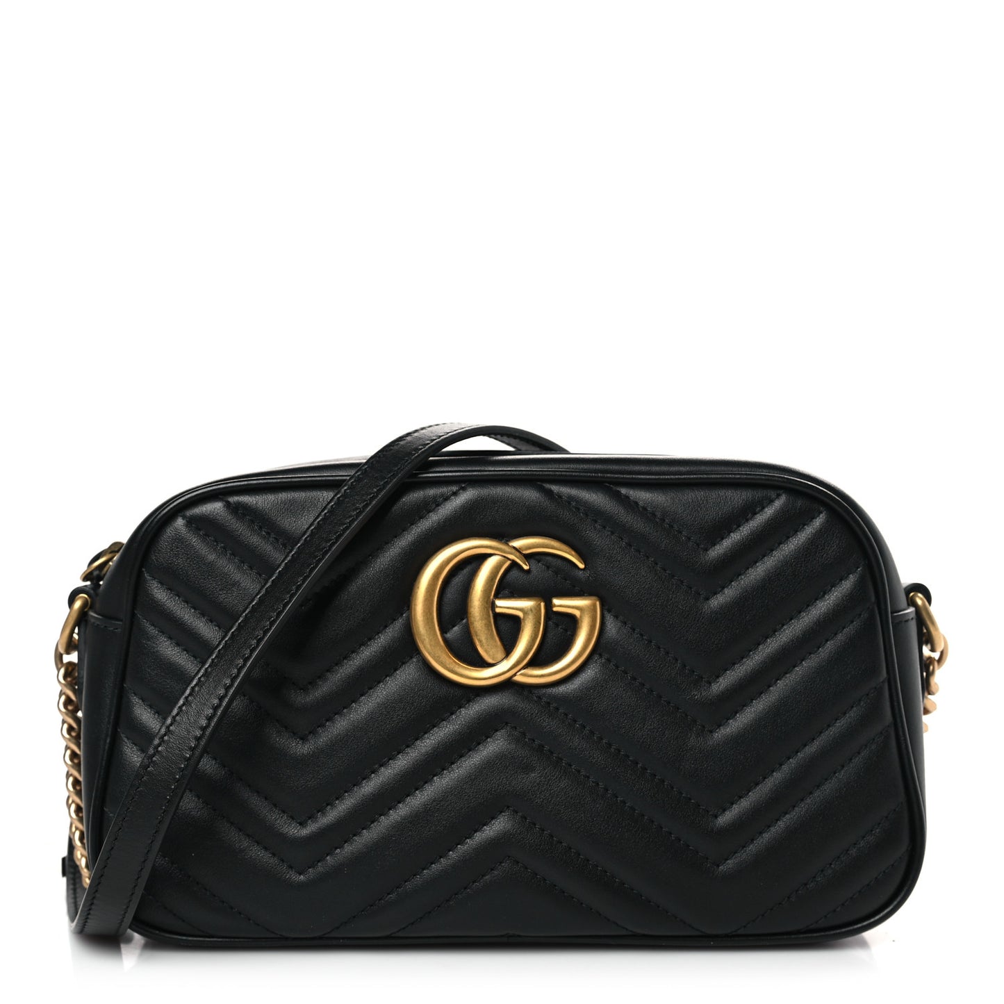 Calfskin Matelasse Small GG Marmont Chain Shoulder Bag Black