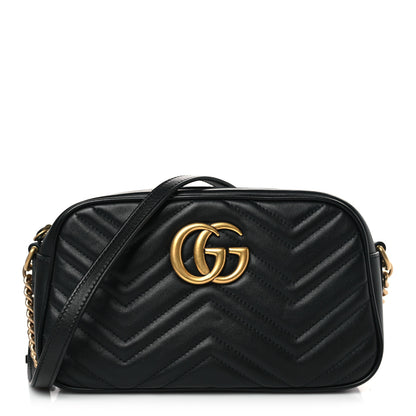 Gucci Calfskin Matelasse Small GG Marmont Chain Shoulder Bag Black 2 of 9