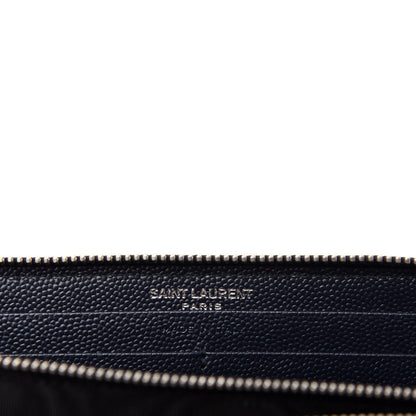 Saint Laurent Grain De Poudre Matelasse Chevron Monogram Zip Around Wallet Deep Marine 6 of 6
