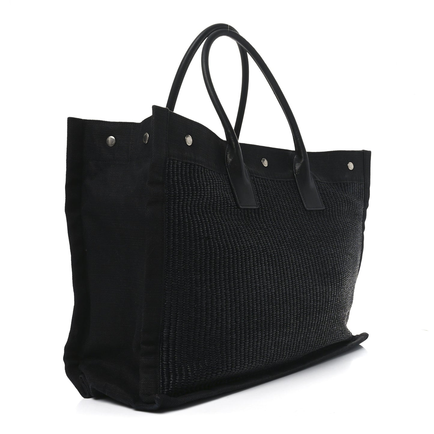 Raffia Linen Calfskin Rive Gauche Tote Black