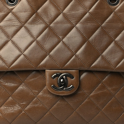 Chanel Glazed Calfskin Quilted Large Front Flap Tote Dark Beige 7 of 9