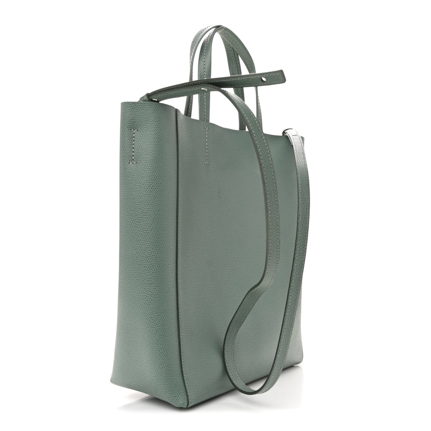 Grained Calfskin Small Vertical Cabas Green