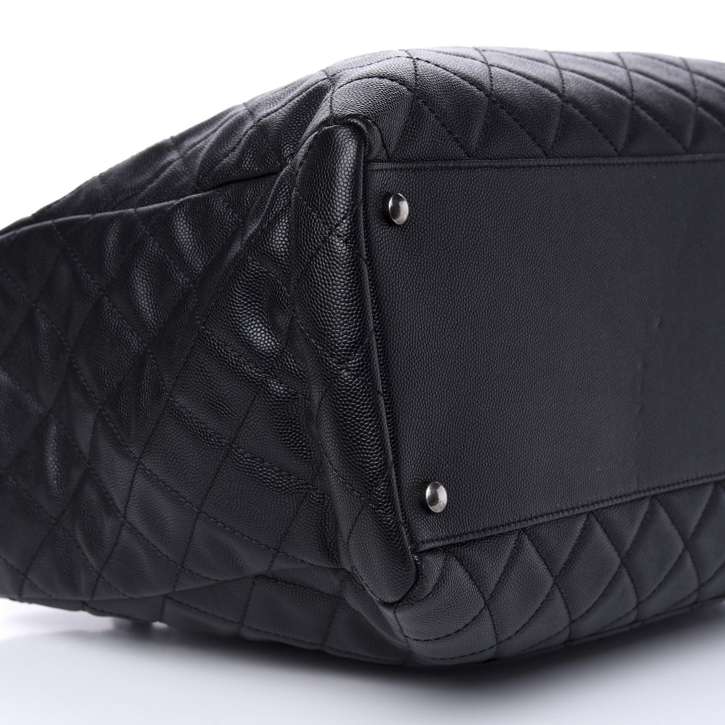 Caviar Quilted Large Coco Handle Shopping Tote Black
