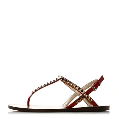 Valentino Garavani Calfskin Rockstud T-Strap Flat Thong Slingback Sandals 36 Rosso 1 of 8