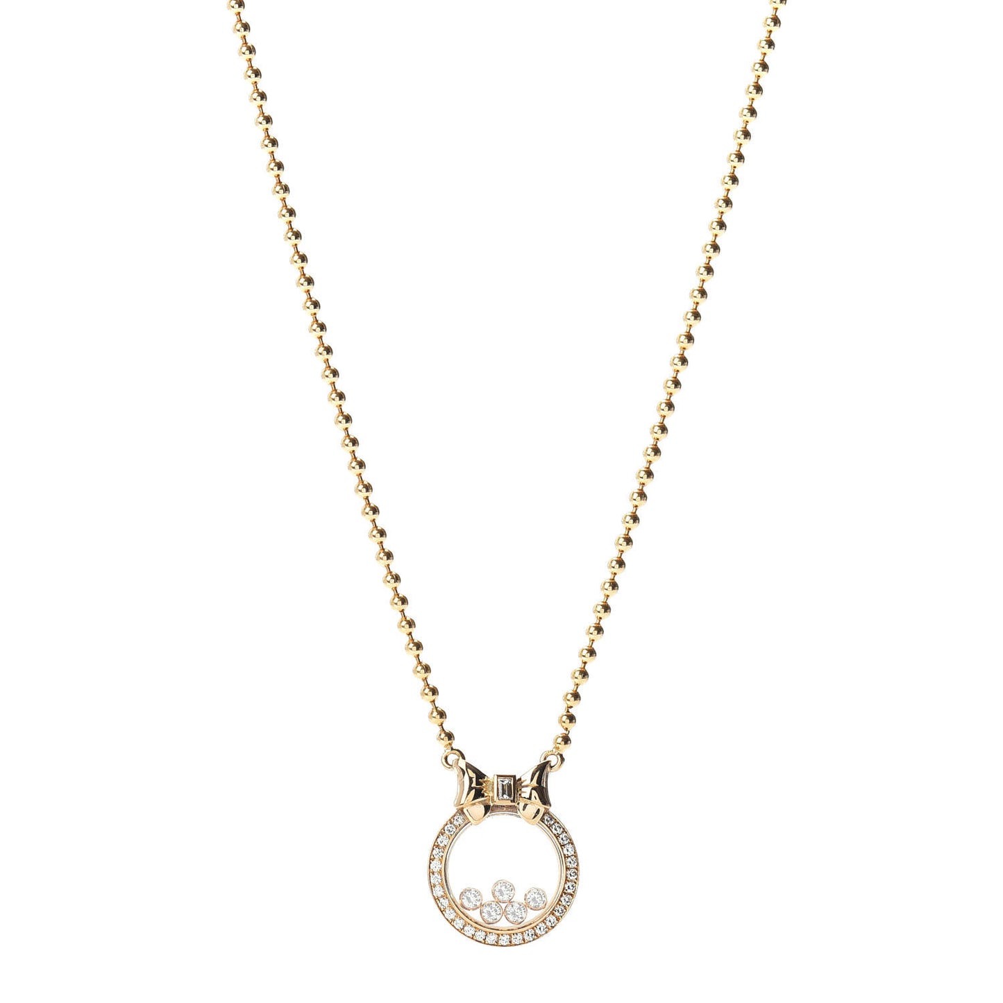 18K Yellow Gold 5 Happy Diamonds Bow Pendant Necklace
