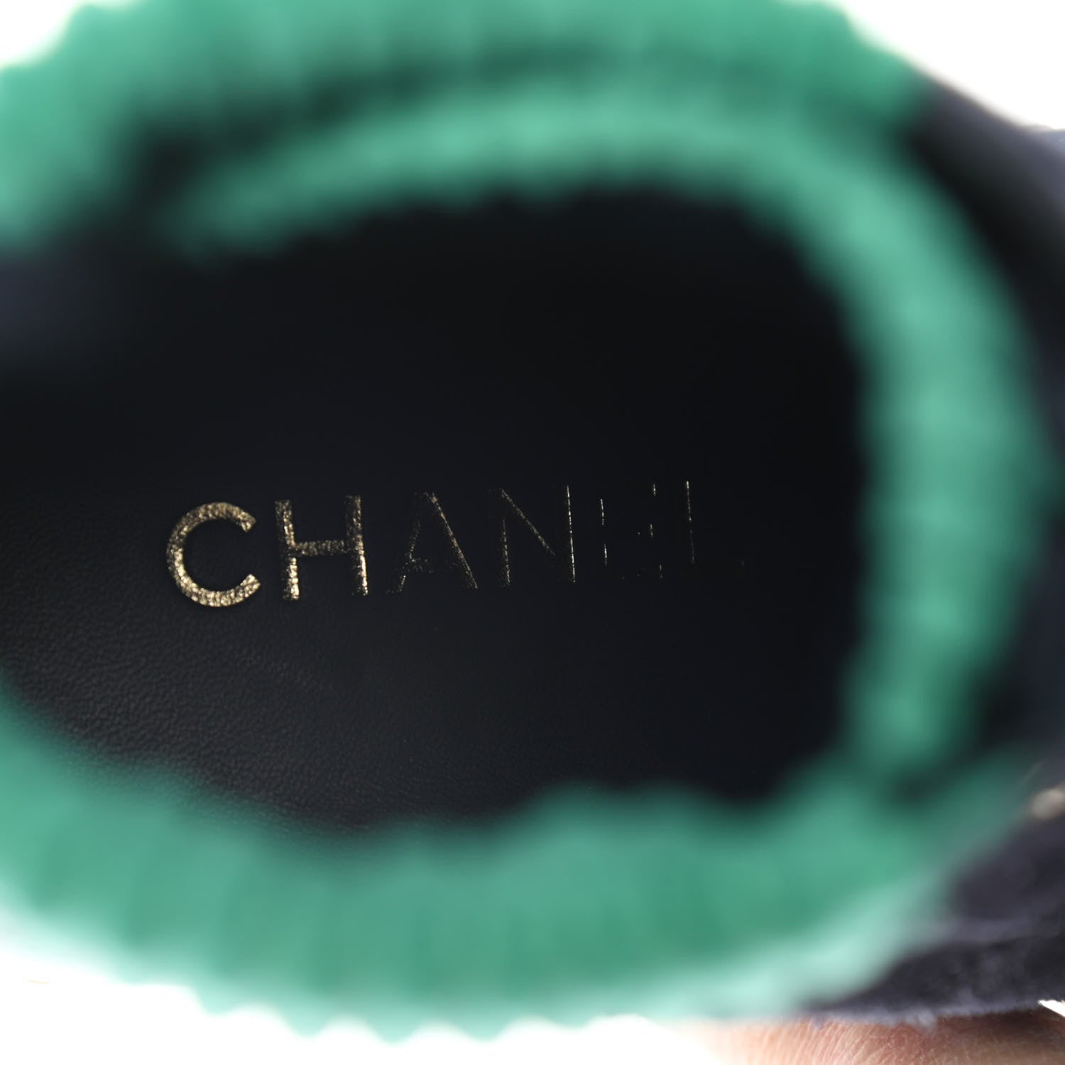 Chanel Suede Calfskin Velvet Quilted CC Combat Boots 38 Navy Green Black 7 of 9