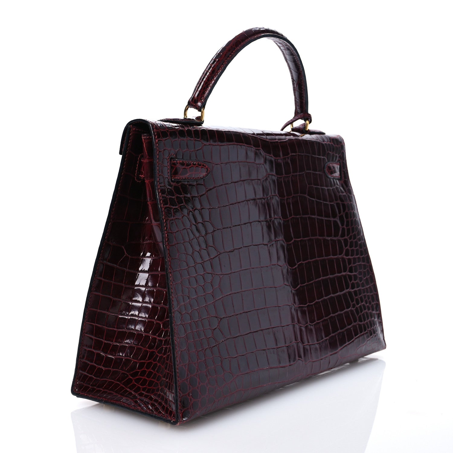 Hermes Shiny Porosus Crocodile Kelly Sellier 32 Rouge H 3 of 16