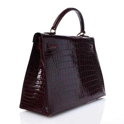 Hermes Shiny Porosus Crocodile Kelly Sellier 32 Rouge H 3 of 16