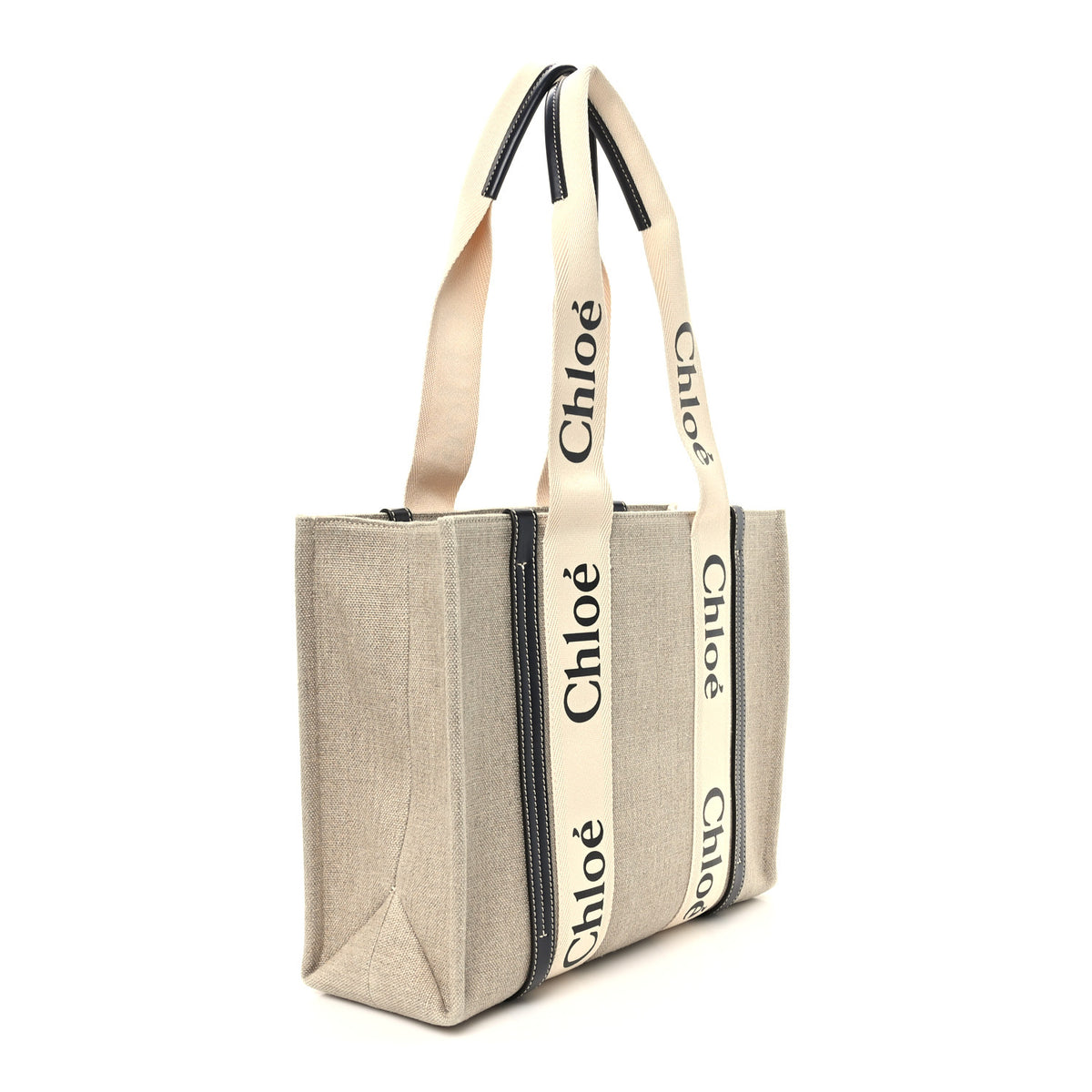 Cotton Calfskin Medium Woody Ribbon Tote White Blue