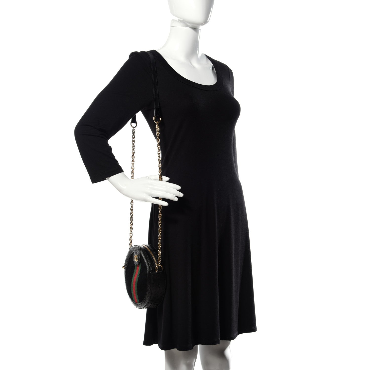 Gucci Suede Patent Web Mini Ophidia Round Shoulder Bag Black 2 of 16