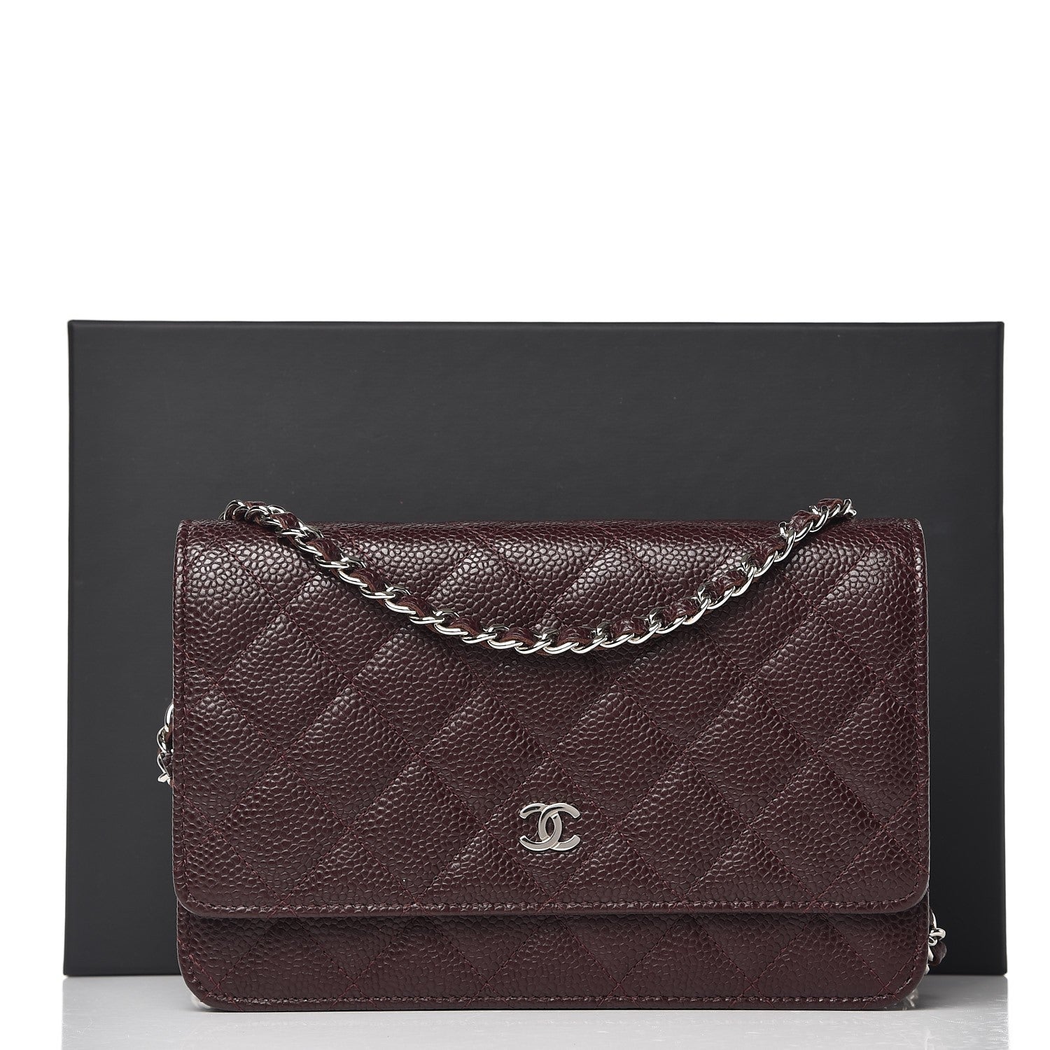Chanel Caviar Quilted Wallet on Chain WOC Burgundy 9 of 9
