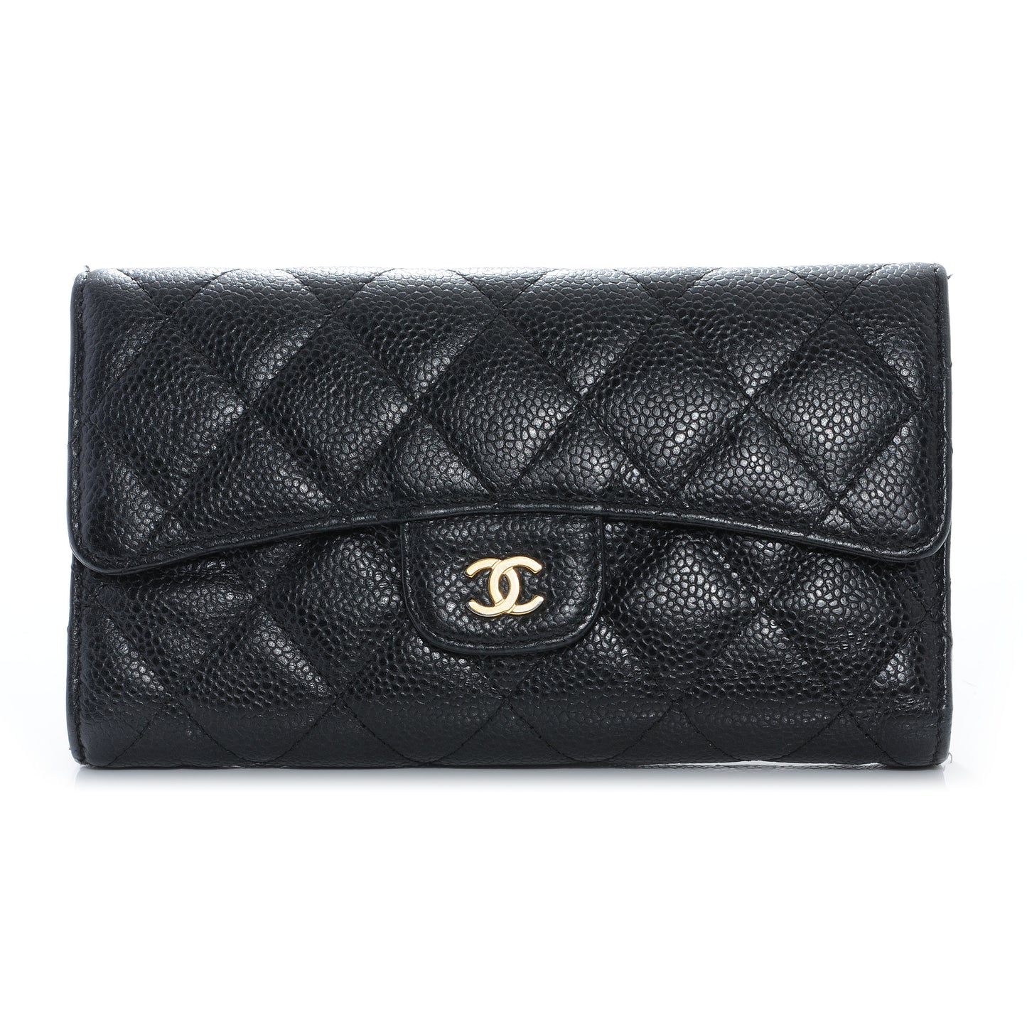 Caviar Quilted Long Flap Wallet Black