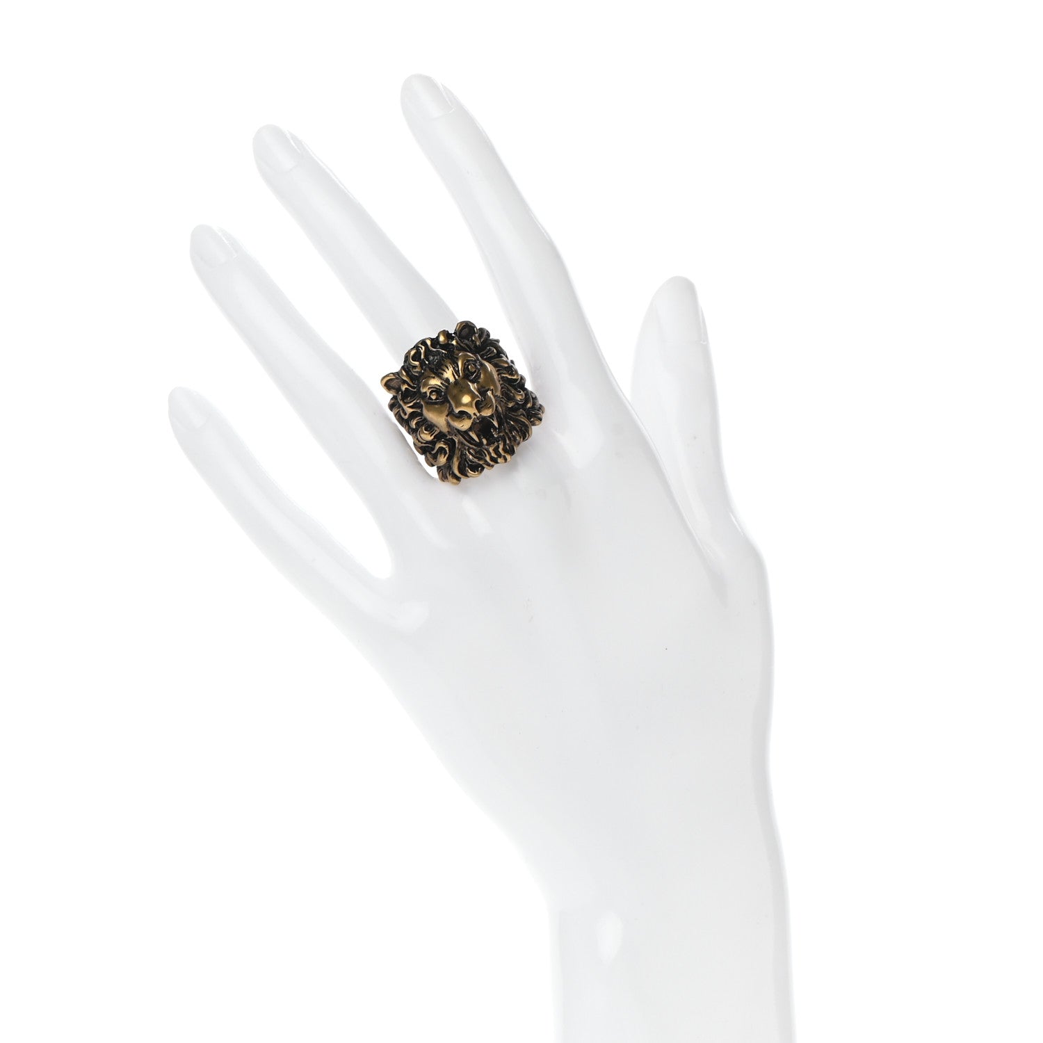 Gucci Metal Lion Head Ring 10.25 Aged Gold 2 of 8