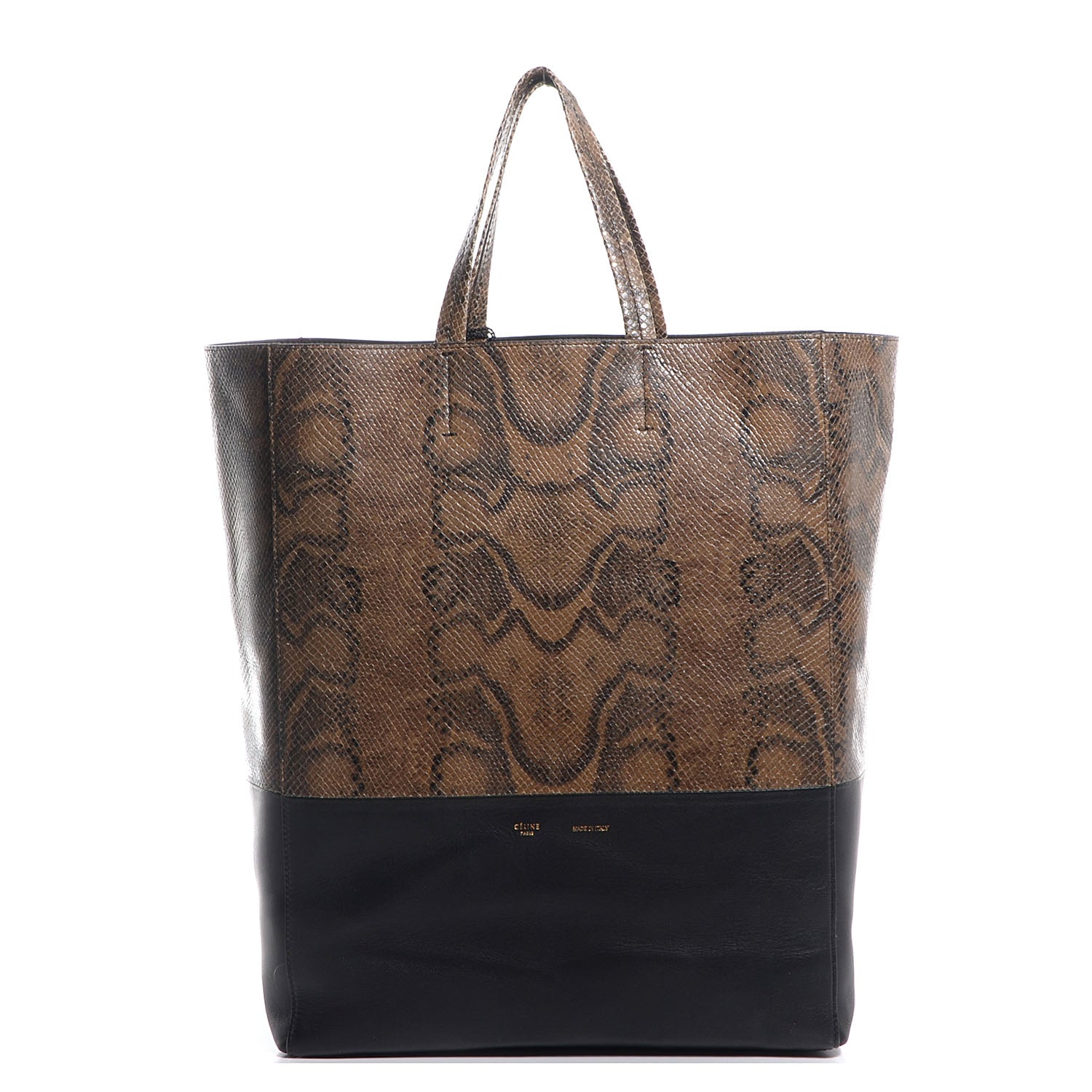Celine Python Embossed Vertical Bi-Cabas Khaki Black 1 of 9