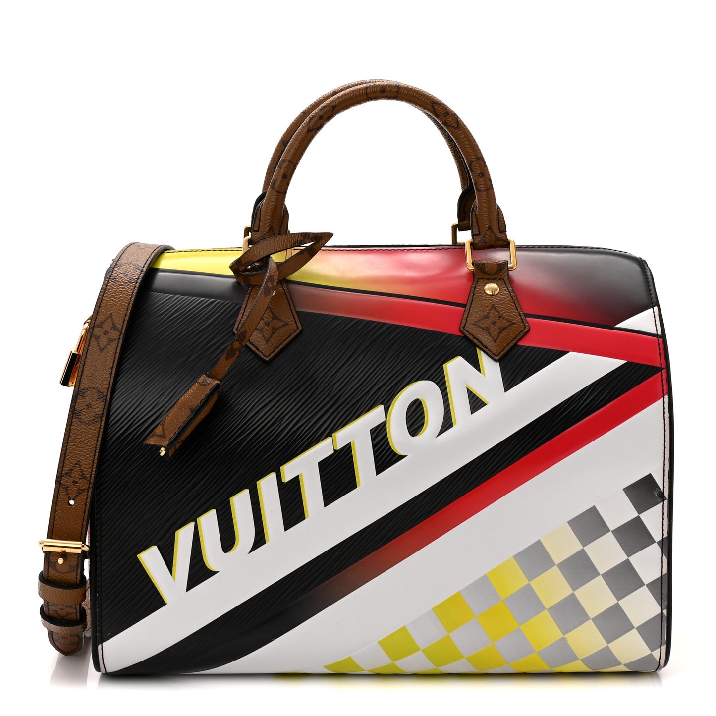 Epi Reverse Monogram Damier Race Speedy Bandouliere 30 Black Yellow