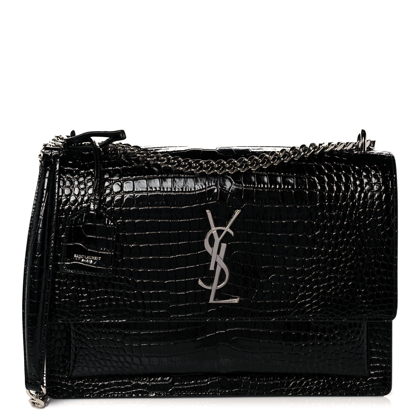 Calfskin Crocodile Embossed Large Monogram Sunset Black