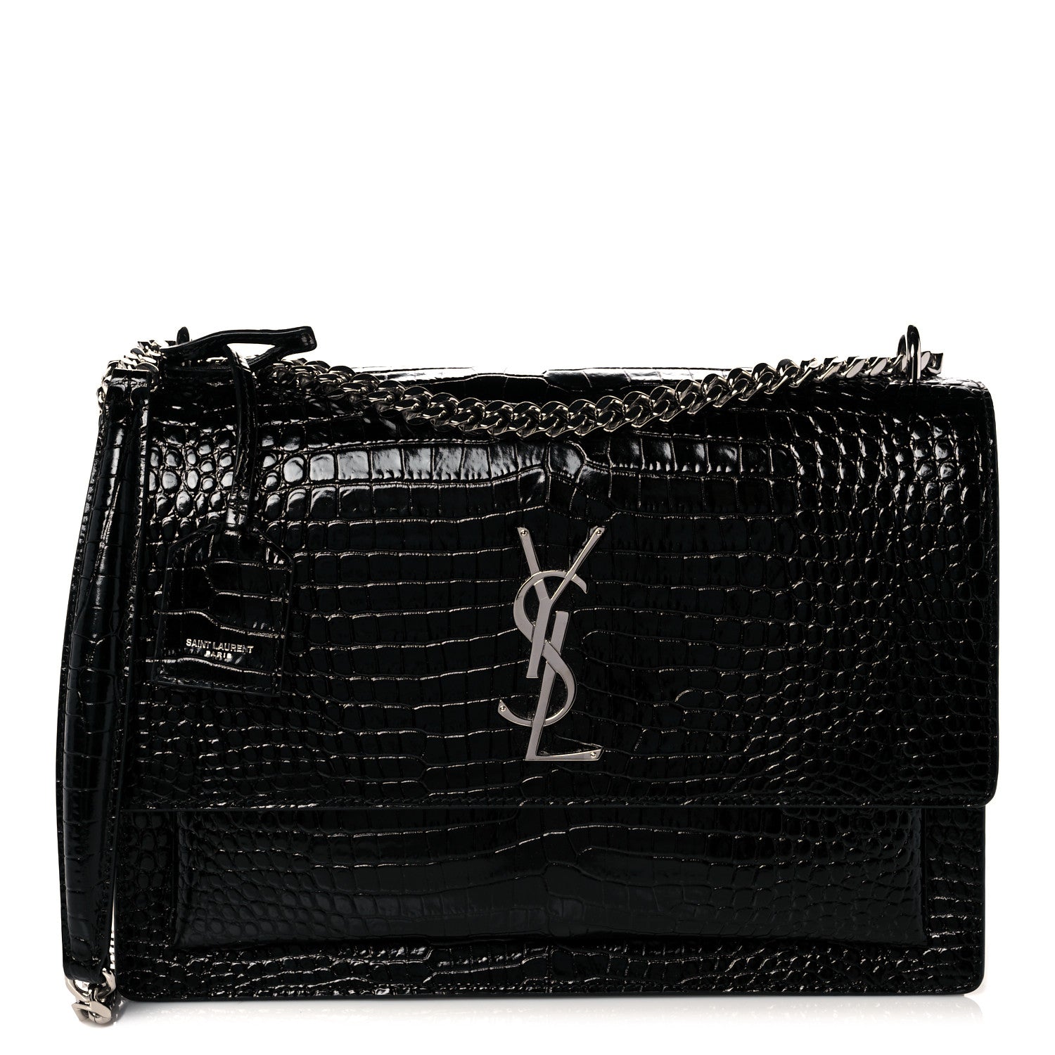 Saint Laurent Calfskin Crocodile Embossed Large Monogram Sunset Black 1 of 10