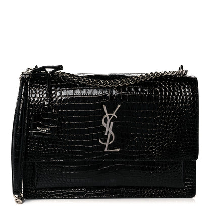 Saint Laurent Calfskin Crocodile Embossed Large Monogram Sunset Black 1 of 10