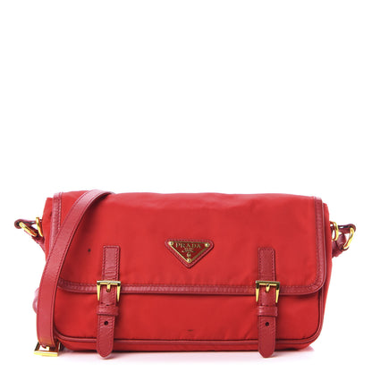 Prada Tessuto Nylon Saffiano Small Messenger Bag Red 1 of 15